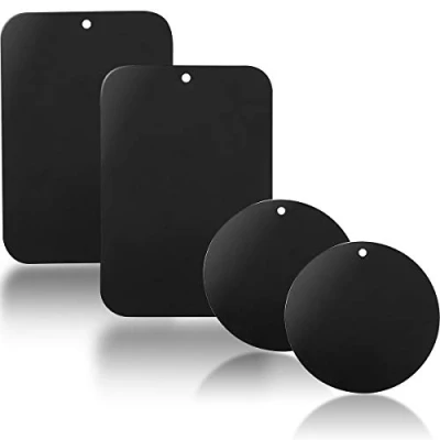 Immagine di YGKJ 4 Pezzi Placche Metalliche Adesive Piastra Metallo con Adesivo Universale per Supporto Magnetico Auto/Porta Cellulare da Auto Calamita (2 Rotonde e 2 rettangolari) (Black)