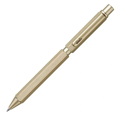 Immagine di RHODIA 9345C 3 in 1 scRipt Multipen 2 Penne a sfera 0,5 mm Nero &amp; rosso + Portamine per Mine Grafite Corpo Esagonale alluminio spazzolato Oro Ricaricabile Gomma sotto il Pulsante