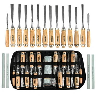 Immagine di TIMESETL 12 scalpelli per Legno + 2 Lime 4 Pezzi di Olio Pietra, Coltello intagliare Il Legno, Fai da Te scalpello Professionale Intaglio Lavorazione del