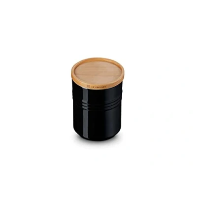 Immagine di Le Creuset Barattolo M con coperchio in legno Gres Vetrificato, 540 ml, 10 cm, Nero Lucido, 91044401140099