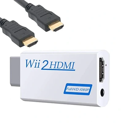 Immagine di Adattatore Wii Hdmi, Convertitore Da A Hd 1080p/720p Con Uscita Audio 3,5 Mm E Hdmi + Cavo 1,5 M Per Monitor Wii, Tv, Proiettore (Bianco)