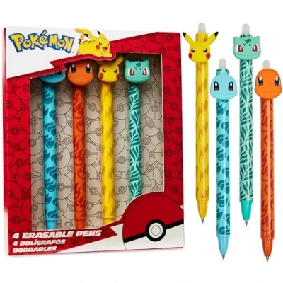 Immagine di Pokemon Set Penne di 4 Penna Cancellabile Pikachu Cancelleria Scuola a Sfera con Inchiostro Blu Anime Regalo Bambino