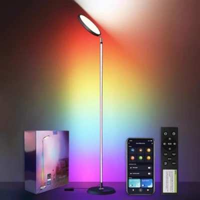 Immagine di Lampada da Terra LED, RGBCW con Telecomando, Compatibile Alexa, Dimmerabile, 16 Milioni di Colori, Sincronizzazione Musicale, Adatta Per Soggiorno, Camera Letto Smart LED