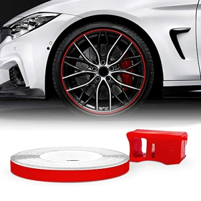 Immagine di 4R Quattroerre.it 10352 Wheel Trim Stripe Rifrangente, Rosso, 5 mm x 6 mt, con Applicatore