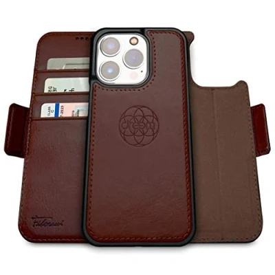 Immagine di dreem Fibonacci iPhone 14 Pro Max Custodia a portafoglio / 2 in 1 MagSafe antiurto e Folio staccabile pelle vegana di lusso con protezione per carte RFID supporto Caffè