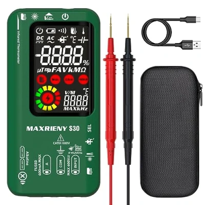 Immagine di MAXRIENY Multimetro Digitale Termometro a Infrarossi Ricaricabile Voltmetro Intelligente 9999 Conteggi Tester di Corrente Elettrica Capacità Diodo Tensione per LED Automotive Elettronico