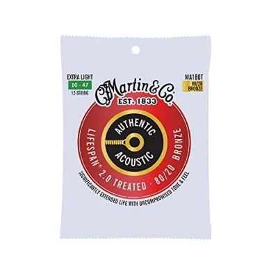 Immagine di Martin Corde per chitarra acustica (MA180) LifeSpan 2.0 12 String Extra Light ( 10 47 ) 80/20 Bronze, Set singolo