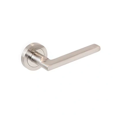 Immagine di Emuca maniglie porta interna, coppia di per da interno con rosetta D.50 mm, Alluminio e zama, Nickel satinato.