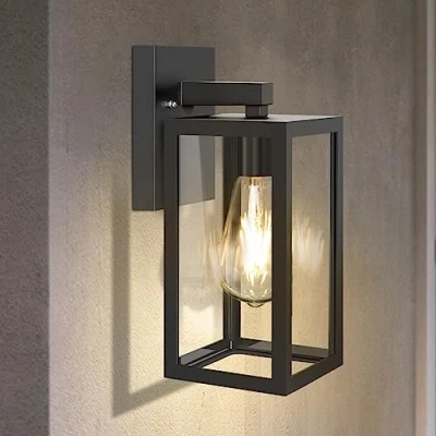 Immagine di Aranzyec Lampade da parete per esterni, alimentate rete, max 100 W E27 in alluminio, applique nera, impermeabile IP54, luci giardino porta anteriore, patio, garage, portico