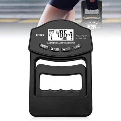 Immagine di misuratore di forza manuale digitale, 396lb/180 kg, manuale, con presa sensibile, tester elettronica, grande schermo LED cavo ricarica USB (nero)