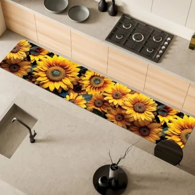 Immagine di Comart, Tappeto Austin, per Cucina e Corridoio, Passatoia in Poliestere Stampato, Impermeabile Antiscivolo, Decoro Fiori Girasoli, 50 x 270 cm, Lavabile Lavatrice, Resistente, Made Italy