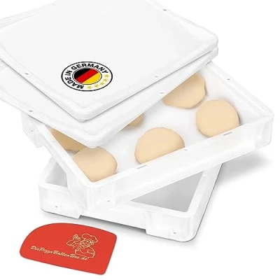 Immagine di RoyalFay® contenitore per pizza, 30 x 40 7 cm, con coperchio, in plastica bianca impasto pizza spatola (2 scatole 2 coperchi (confezione doppia)