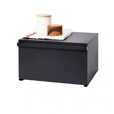 Immagine di YAMAZAKI home Tower Bread Box Scatola per Pane, Acciaio, Legno, Silicone, Nero