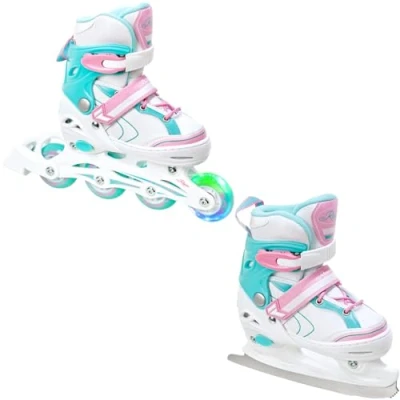 Immagine di 2in1 Raven Bambini pattini da ghiaccio/pattini in linea Lia regolabile con luce LED ruota (34 37 (20,5 23,5cm))