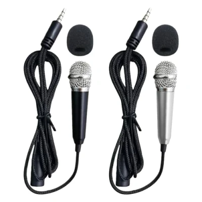 Immagine di COACOM 2 mini microfoni per karaoke, piccolo microfono cellulare, in metallo, a cavo, adatto telefoni cellulari e computer portatili