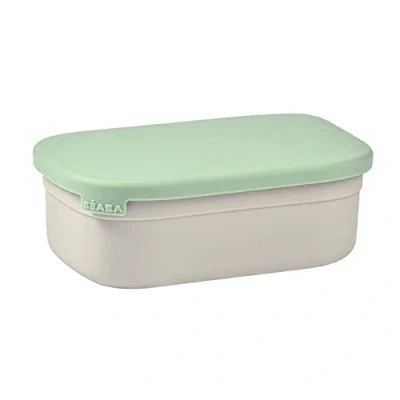 Immagine di BÉABA Contenitore per Pranzo, Merenda Bambini, Scatola in Acciaio Inox, Bento, Senza BPA, Divisori Regolabili,Coperchio Silicone, la Scuola, 760 mL, Grigio Velluto/Verde Salvia