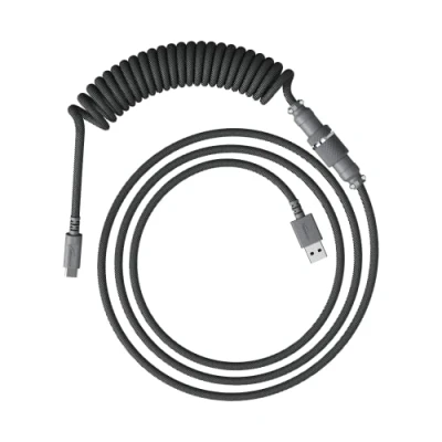 Immagine di HyperX Cavo a spirale flessibile, Collegamento USB A/USB C, Connettore aviator 5 terminali sgancio rapido, per tastiera, Design doppia guaina telata resistente, Grigio