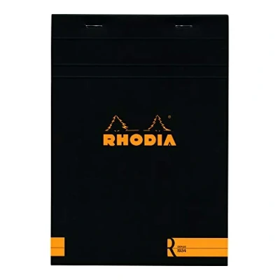Immagine di RHODIA 162012C Bloc Notes Punto metallico « le R » N16 nero A5 a righe 70 Fogli staccabili Carta Clairefontaine Avorio 90 g/m Copertina Touch Vellutata Basics