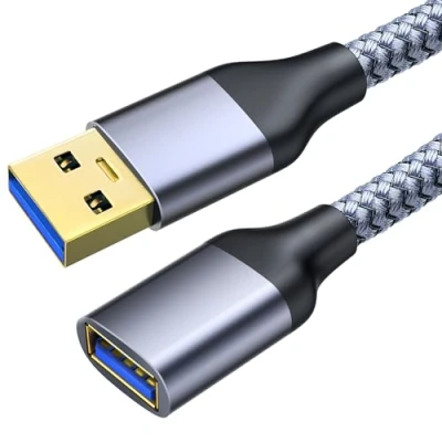 Immagine di Cavo Prolunga USB 3.0, 1M Maschio A Femmina 5Gbps Estensione Trasferimento Dati e Ricarica per Chiavetta USB,Hub USB,Disco Rigido,Esterno,Tastiera,Mouse,Stampante,Gamepad Grigio
