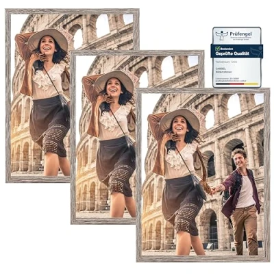 Immagine di CABBEL set di 3 cornici 30x40 cm in legno MDF con vetro acrilico infrangibile, ideale per poster, ritratti Rovere scuro