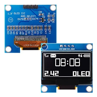 Immagine di HUAREW modulo display OLED 1,3 in 4 pin IIC I2C interfaccia SH1106, 128 x 64 pixel schermo di visualizzazione con caratteri bianchi compatibile Arduino e Raspberry Pi