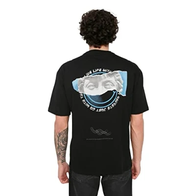Immagine di Trendyol T Shirt Uomo Regular Standard Girocollo Tessuto Camicia, Nero