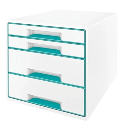 Immagine di Leitz WOW Cube Cassettiera a 4 Cassetti, Organizer per Riporre Documenti, Cataloghi e Riviste in Formato A4, Adatta Casa Ufficio, Acquamarina, 52132051