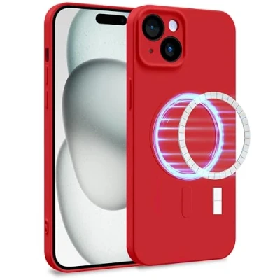 Immagine di MyGadget Cover [ MagSafe ] per Apple iPhone 15 Plus Custodia in Silicone Morbido a Doppio Strato Case con Protezione Fotocamera &amp; Fodera Interna Rosso