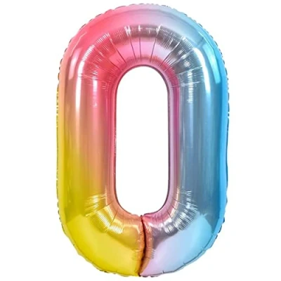 Immagine di Palloncino Compleanno 10 20 30 40 50 60 70 80 90 Numero 0 Gigante Multicolore Pastello, XXL di 100 cm. Decorazione Compleanno. ad Aria o Elio.
