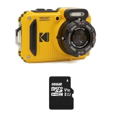 Immagine di KODAK Pixpro Pack WPZ2 + 1 scheda SD Kodak, compatta 16 m pixel, impermeabile a 15 m, anti urto, video 720p, schermo LCD 2,7, batteria agli ioni di litio, giallo