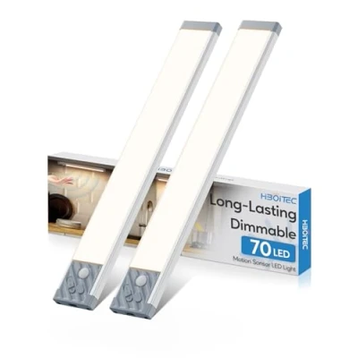 Immagine di HIBOITEC Luce Armadio Led con Sensore di Movimento Luci per 2500mAh USB Ricaricabile,Led Sottopensile Cucina 70 3 Temperature Colore Cucina, Bianca Calda, 32.5 cm