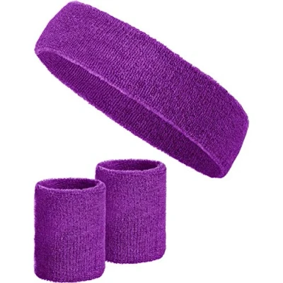 Immagine di Set di 3 pezzi con 2x fasce per i polsi + 1x fascia la testa donne e uomini (viola)