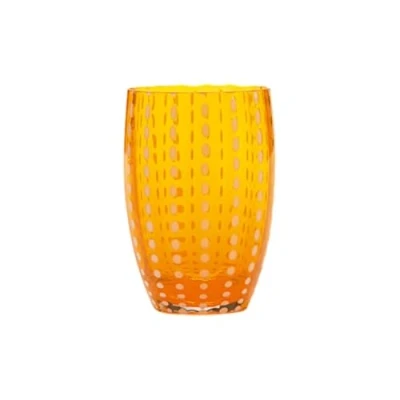 Immagine di Zafferano Perle Bicchiere Tumbler Lavorato a Mano in Vetro Colorato Trasparente cl 32 h 109 mm d 71 mm, Set 6 Pezzi, Arancio