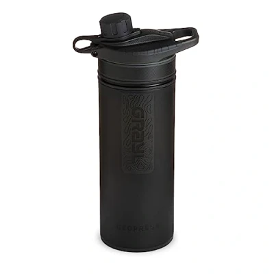 Immagine di GRAYL GeoPress 710 ml, filtro acqua potabile, elimina il 99,99% di batteri e virus, perfetto per campeggio, sopravvivenza viaggi (Covert Black)