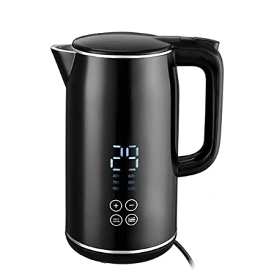 Immagine di Venga! Bollitore elettrico a caraffa, caldaia in acciaio inox da 1,7 L, display digitale, temperatura regolabile 40 100C, nero/argento, 2200 W, VG JK 3003