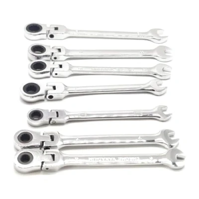 Immagine di Elecbee Set di chiavi combinate da 7 pezzi, 6 mm 12 flessibile a testa girevole cricchetto chiave combinata per garage strumento metrico