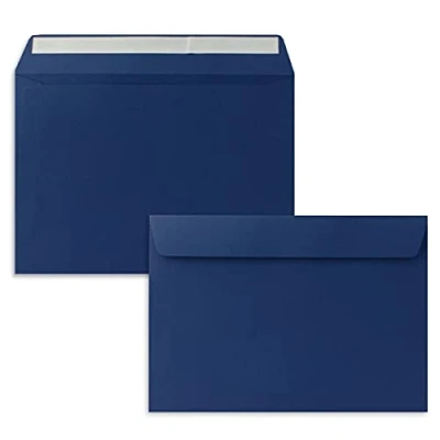 Immagine di 100 buste per lettere, formato DIN C5, 16,2 x 22,9 cm, con chiusura adesiva, grandi inviti e biglietti compleanno o matrimonio, colore blu scuro