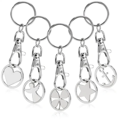 Immagine di com four® 5X Portachiavi in Metallo con moschettone e Chip per Carrello della Spesa gettone Rimovibile (05 Pezzi Simboli)