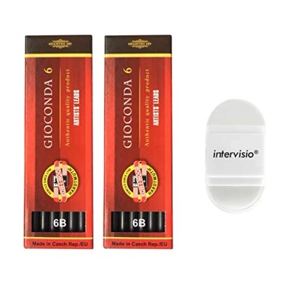 Immagine di 2 Set Koh I Noor Grafite Mine per Portamina 5.6 mm Durezza 6B K4865 Artista Mina Portamine 120 + Intervisio Temperamatite, Gomma da Cancellare Bundle