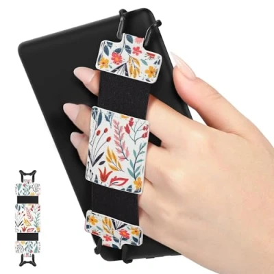 Immagine di MoKo Cinturino Universale per 6&quot; 8&quot; e Reader Tablet, Morbido da Mano Supporto Leggero con Fascetta Elastica Impugnatura Tablet ad Alta Elasticità, Fiori