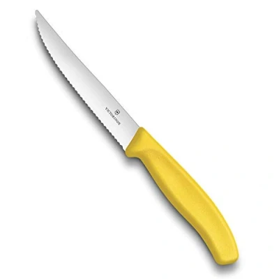 Immagine di Victorinox Swiss Classic, set di due coltelli da bistecca gourmet con lama seghettata, lavabili in lavastoviglie, giallo