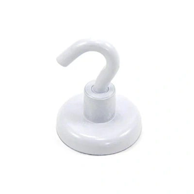 Immagine di Magnete Gancio Di Neodimio Dipinto Bianco Con M6 Per Appendere, Tenere O Visualizzare Oggetti 32mm 36,4kg Tiro