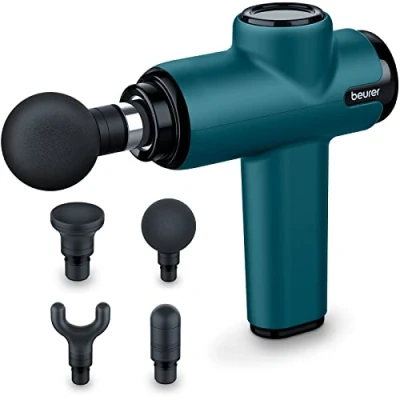Immagine di Beurer MG99 Pistola massaggiante compatta, mini massaggiatore per tessuti profondi con 4 accessori, potente massaggio alleviare la tensione, portatile 5 livelli di intensità,
