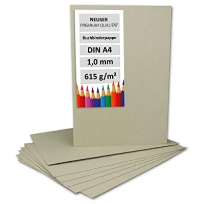 Immagine di NEUSER PAPIER 20 cartoncini per rilegatura DIN A4, spessore 1,0 mm (0,1 cm), grammatura: 615 g/m², formato: 29,7 x 21,0 cm, colore: grigio marrone