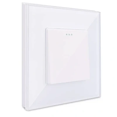 Immagine di Navaris Interruttore Pulsante Singolo Cornice Placca in Vetro Bianco per Pulsanti Interruttori Elettrici Accensione Spegnimento Luci Domestiche