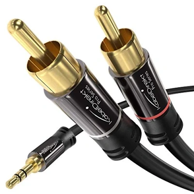Immagine di KabelDirekt 7,5m Cavo Adattatore da 3.5 mm a 2 RCA Maschio Prese RCA/Phono, Splitter Audio Y, per la connessione di Smartphone/Notebook e Altre Attrezzature sistemi Hi Fi/Altoparlanti