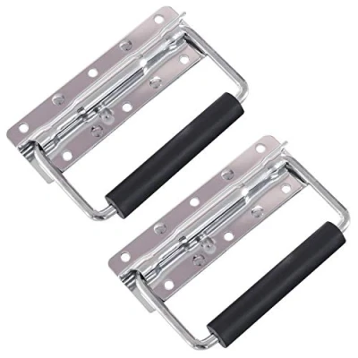 Immagine di HMF 14990 09 Manici pieghevoli per casse, set da 2 pezzi, con molla, 12,5 x 4 cm, argento zincato