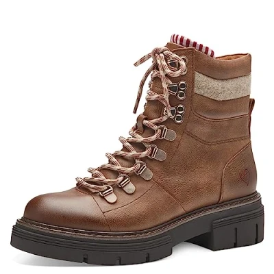 Immagine di MARCO TOZZI Stivaletti Donna con Lacci in Pelle Sintetica Zeppa, Cognac Comb, 38 EU