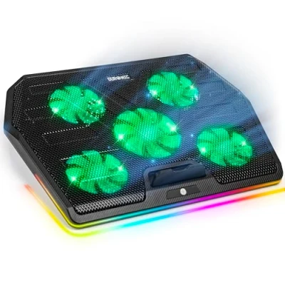 Immagine di Duronic laptop Cooling Pad LC4: Supporto di raffreddamento per da 11&quot; 17.3&quot; con velocità della ventola regolabile a 1400 RPM, 2 livelli altezza, luci LED e RGB, lavoro, studio gioco