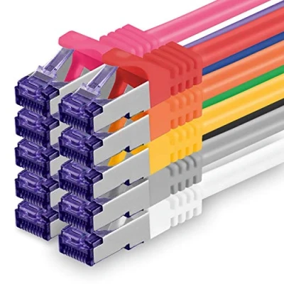 Immagine di 1aTTack.de Cat.7 Cavo di Rete 0,25m 10 Colori Set Pezzi Ethernet LAN SFTP PIMF LSZH Spina RJ45 Cat6a